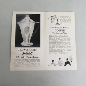 Folleto de ventas de publicidad de distribuidor vintage Hotpoint Vogue Percolator años 30 - Imagen 1 de 3