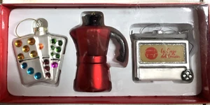 TINSEL & ELVES - NEW - 3 PC CUBAN THEME GLASS CHRISTMAS  ORNAMENT SET - Picture 1 of 3
