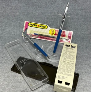 Vintage Paper Mate Double Heart Profile Slim Blue & Chrome w/ridges 🇺🇸Refill - Picture 1 of 16