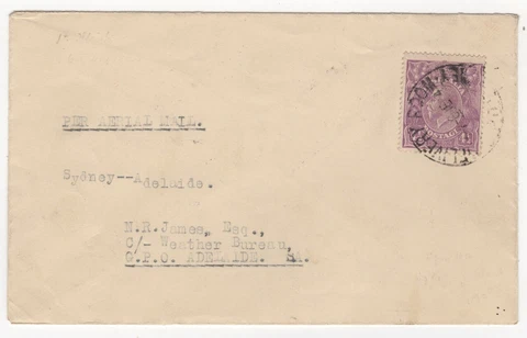 1924 Jun 6th. First Flight Cover. Sydney to Adelaide. AAMC 72 Cover