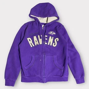 Baltimore Ravens Hoodie Womens Large Zip Sherpa Lined Script Logo Sweatshirt L - Picture 1 of 16