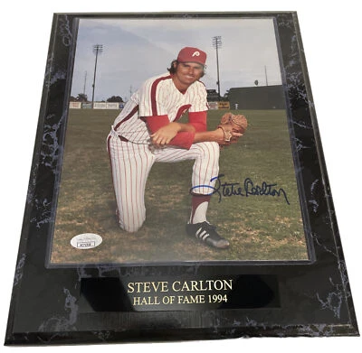 Steve Carlton Autographed 8x10 Framed And Mounted On A Beautiful Plaque JSA - Image 1 of 4