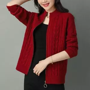 Dicke Strickjacke Jacke Damen Langarm Stehkragen Pullover Reißverschluss Mäntel - Bild 1 von 25