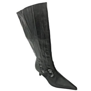 Peter Kaiser Ladies Pull On Black Leather Zip Kitten Heel Long Boots Size 7.5 41 - Picture 1 of 4