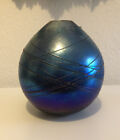 Siddy Langley 2001 Signed Blue Lustre Glass Vase Excellent Condition
