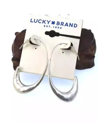Novos Brincos de Argola Longa Oval Vintage Prata Marca Lucky - Imagem 1 de 4