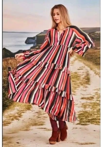 Trelise Cooper Candy Lane Midi Dress Size XS Colourful Striped Flowy Pockets - Picture 1 of 8