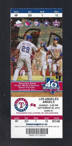 2012 MIKE TROUT YOUNGEST to 30 HOME RUNS ANGELS @ RANGERS MLB FULL TICKET - 9/30 Cover