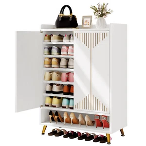 Modern 6-Tier Wood Shoe Cabinets with 2 Doors for Living Room Hallway Entryway - Picture 1 of 9