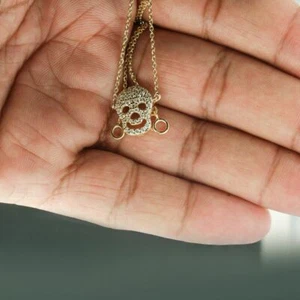 VS/F-G Diamond 14K Gold Skull Charm Pendant Halloween Jewelry Necklace - Picture 1 of 6
