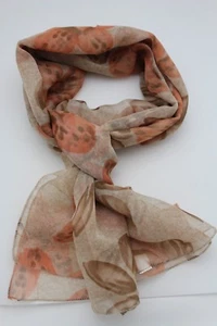 Women Beige Fashion Scarf Fabric Long Orange Floral Neck Tie Wrap Spring Fall - Picture 1 of 12