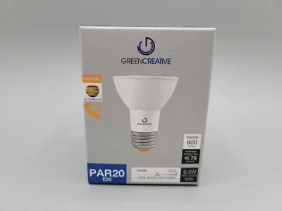 Green Creative PAR20-E26-6.5W-4000K-40° LED Flood 600 Lumens 120V 34896 E26 Base - Image 1 of 4