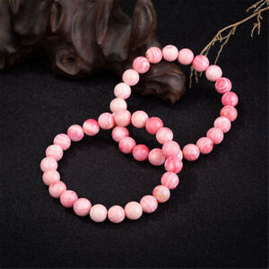 Fashion Natural Gemstone Pink Queen Conch Shell Round Beads Stretch Bracelet