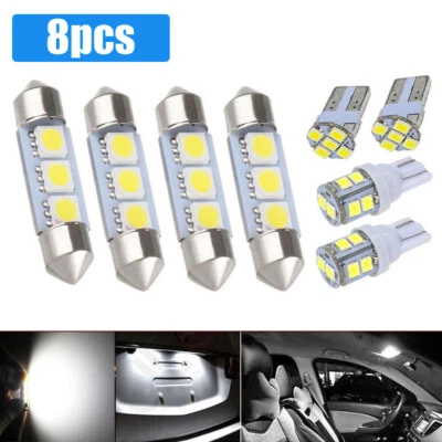 8x White LED Car Interior Bulbs Package Kit  For Dome Map License Plate Light - Image 1 of 4