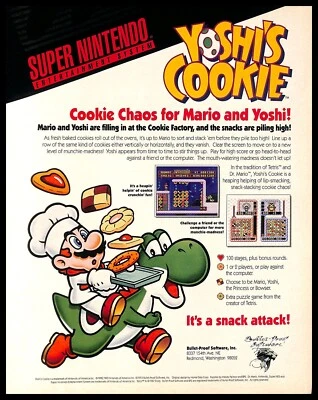 1994 Yoshi's Cookie Retro Video Game PRINT AD Super Nintendo Mario Art Promo - Image 1 of 4