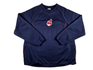 VTG "Majestic" Cleveland Indians FleeceLined Pullover Sz L MLB Authentic Pockets - Picture 1 of 9