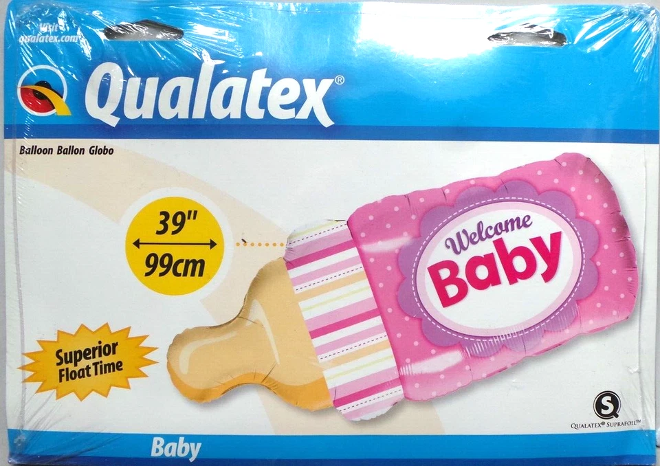Qualatex Large Helium Foil Balloon 39" Welcome New Baby Pink Bottle — 第 1/1 张图片
