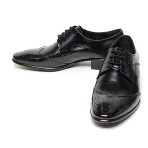 Men's black leather wing tips brogue open lacing oxfords - Picture 1 of 10