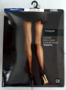 Marks & Spencer Luxury Shiny Cuban Heel Back Seamed Tights Medium/Natural Tan - Picture 1 of 9
