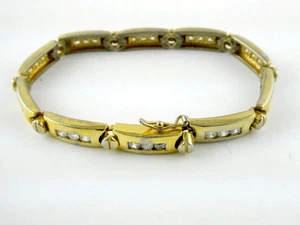 Ross Simons Gilt Sterling Silver White Crystal Inset Link Bracelet 7.25 In 25g - Picture 1 of 9