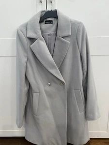 Tokito Light Grey Coat With Removable Faux Fur Collar - Size 10 - Picture 1 of 7