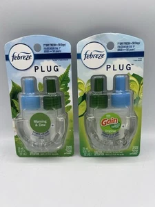 Lot Of 2 Febreze Plug Scented Oil Refill Morning & Dew/Gain Original .87 fl. oz. - Imagen 1 de 2