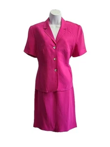 Amanda Smith VTG Women's 2 Piece Skirt Suit Silk Short Sleeve Button Front  10P  - Picture 1 of 12