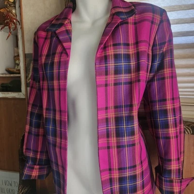 ​Kasper Petite | Pink Multi-Color Plaid Open Front Blazer Jacket - Image 1 of 4