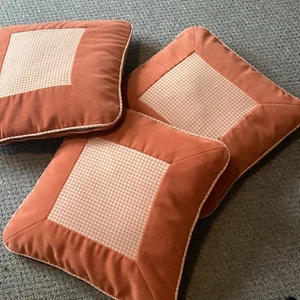 3 x  Burnt Orange  Piped Edged Square Cushions With Zips 16” X16” - Picture 1 of 7