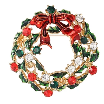 Broche broche corona de Navidad vintage tono dorado acebo cristal fiesta joyería regalo Foto 1 de 4