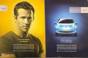 2011 - 2 PG PRINT AD - NISSAN LEAF CAR AD - ZERO EMISSIONS  RYAN REYNOLDS - Picture 1 of 1