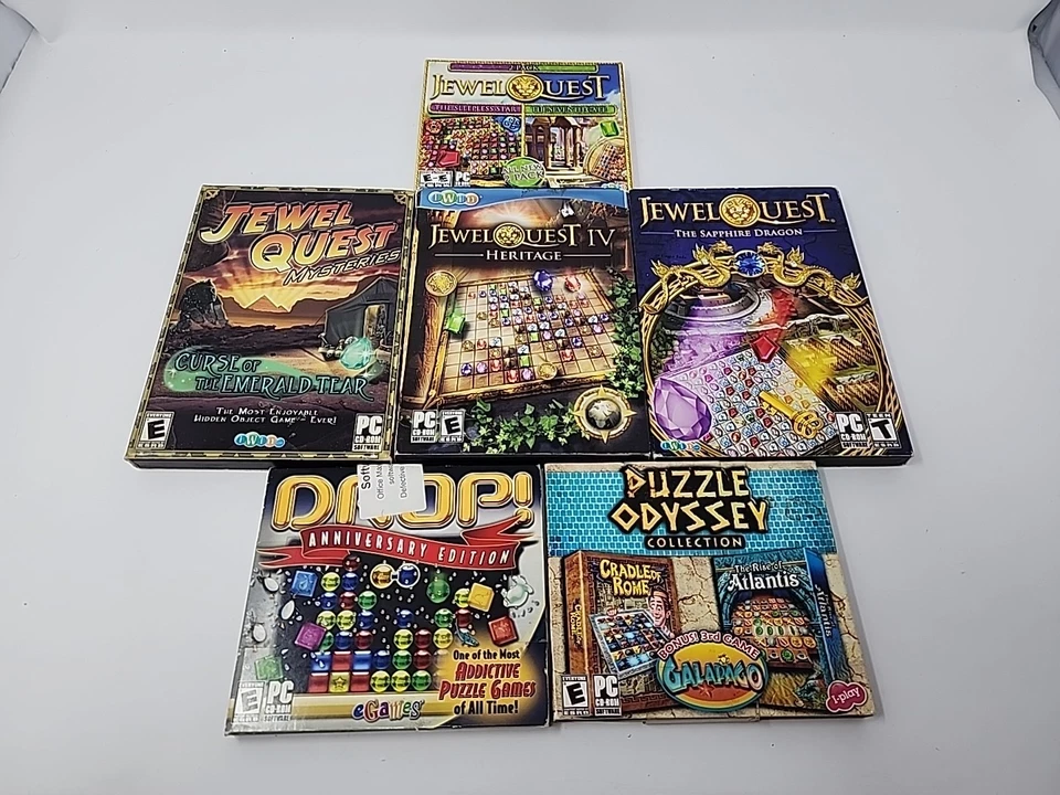 Lot of 6 Classic CD Windows Puzzle Games Jewel Quest & Drop - Image 1 of 4