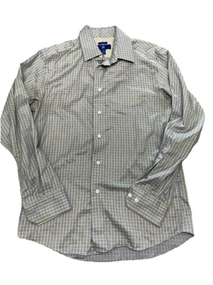 EGARA платье рубашка мужская M синий желтый длинным рукавом не железо Slim Fit Flip манжеты - Изображение 1 из 4