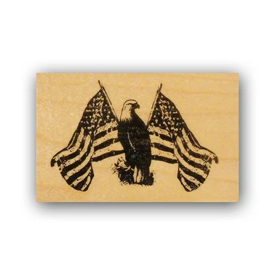 Patriotic Eagle & American Flag mounted rubber stamp, military USA PROUD, CMS 4 - Image 1 of 2