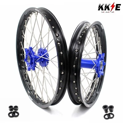 KKE 21/18 Enduro CNC Wheels Rims Set for Yamaha WR250R 2008-2020 Blue Hub - Image 1 of 4