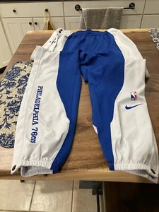 RARE MENS NIKE TEAM ISSUED 23/24 PHILADELPHIA 76ERS PANTS L BLUE/WHITE T HARRIS - Picture 1 of 8