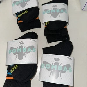 4 pair Bombas Youth Toddler Crew Socks Size XS Black Stripe - Picture 1 of 3