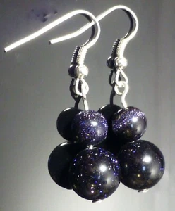 Blue Goldstone Sandstone Earrings 12mm - Picture 1 of 1