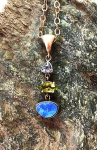 Natural Opal, Faceted Aquamarine & Peridot, Sterling Silver Handmade Pendant - Picture 1 of 3
