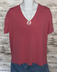 CJ Banks - S/S Pullover V-Neck Pink/Coral Top - Women's Plus 2X - Picture 1 of 5