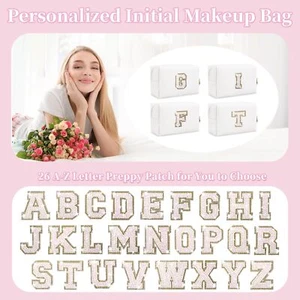 A-Z Initial Makeup Bag Glitter Letter Cosmetic Pouch Leather Small Travel Organ - Picture 1 of 9