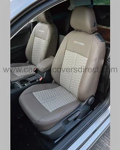 Volkswagen VW Golf MK7 Leather Car Seat Covers - Brown & Cream honeycomb centres - Picture 1 of 7