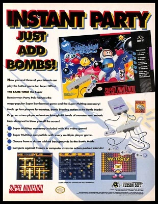 1994 Super Bomberman Retro Video Game PRINT AD Super Nintendo Hudson Soft - Image 1 of 4