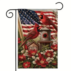 12 X 18 Garden Flag American Flag Cardinal Red Birds Double Sided USA Patriotic - Picture 1 of 5