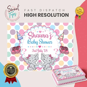 GIRLS BABY SHOWER PERSONALISED RECTANGLE EDIBLE CAKE TOPPER DECORATION - Picture 1 of 1