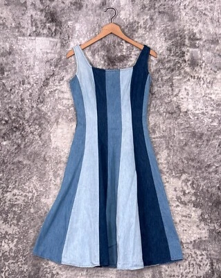 Farm Rio Dress XS Womens Anthropologie Color Blocked Denim Midi Blue - Image 1 of 4