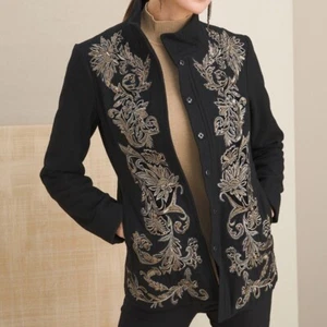 Chicos 3 Damen XL Wollmischung Blumen verziert Perlen Mantel Winter - Bild 1 von 12
