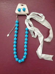 Fashion Jewelry Blue Beaded Earring and Adjustable Necklace Set - Picture 1 of 5