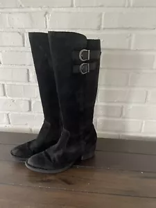 Born Women's Black Nubuck Suede Tall Block Heel Western Boho Boots Sz 7 - Picture 1 of 21