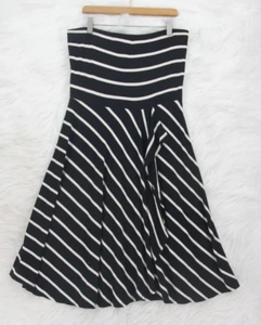 Ann Taylor Black White Stripe Strapless Fit & Flare Women's Dress Size M #307 - Picture 1 of 13